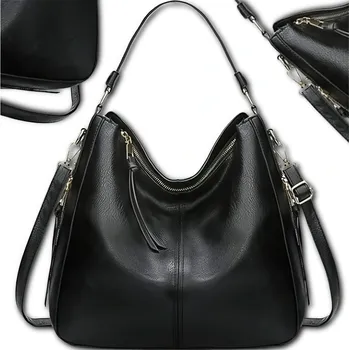 Kabelka Velká prostorná kabelka z ekologické umělé kůže, černá, 40x27x13 cm