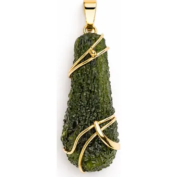 Přívěsek Zlatý přívěsek s neopracovaným vltavínem 4,0cm x 1,4cm