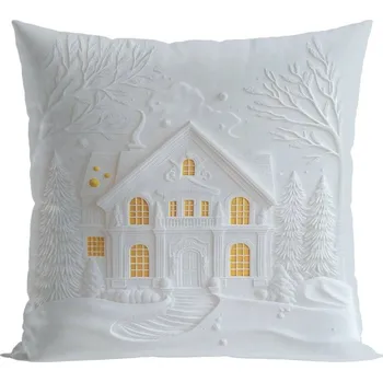 Vánoční polštář CHRISTMAS HOUSE 3D 40x40 cm, stříbrný efekt, Mybesthome Varianta: Povlak na polštář, 40x40 cm