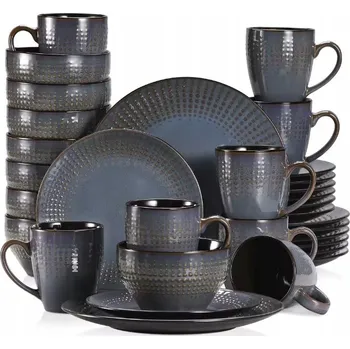 Talíř Jídelní souprava 32 ks grafitová Sada talířů hrnky pro 8 osob