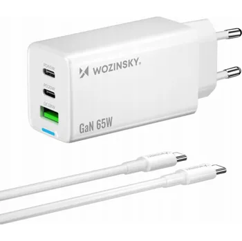 Wozinsky Nabíječka GaN 65W s 2xUSB-C USB porty a 65W CC kabelem - bílá