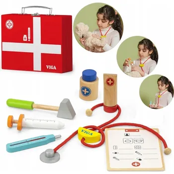 Dřevěná hračka VIGA – DŘEVĚNÁ SADA MALÉHO LÉKAŘE V KUFRU VZDĚLÁVACÍ HRAČKA