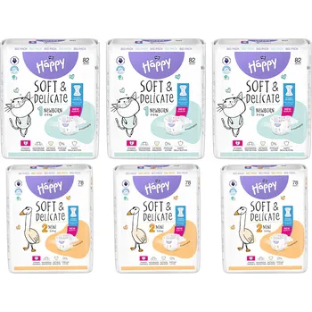 jednorázová plena Bella Happy Soft & Delicate BigPack vel. 1 (2-5kg) - 246 ks (3x82 ks) + Bella Happy Soft & Delicate BigPack vel. 2 (3-6 kg) - 234 ks (3x78 ks)