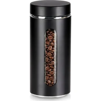 Dóza na potraviny Skleněná dóza na sypké potraviny s černým šroubovacím víkem 1,3 l