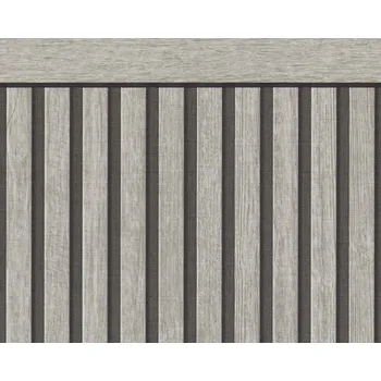 Tapeta TAPETA BEZ NAPOJOVÁNÍ VZORU ŠEDÉ LAMELY OBKLAD VÝŠKA 106CM DÉLKA 5M