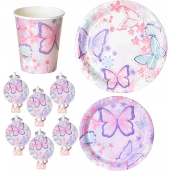 Obraz Sada narozeninové kelímky talířky 18 23 cm píšťalky motýli MOTÝL DÍTĚ