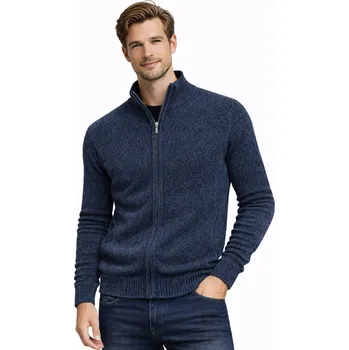 Pánský svetr PÁNSKÝ SVETR NA ZIP - S8681 GRANATOWY bavlněný, klasický rolák na zip