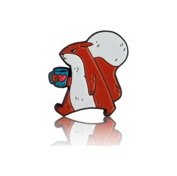 Příslušenství pro přípravu kávy Pinbox - Veverka s hrnkem kávy - kovová brož