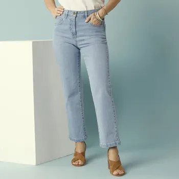 Dámské džíny Rovné zkrácené džíny pro menší postavu sepraná modrá 38