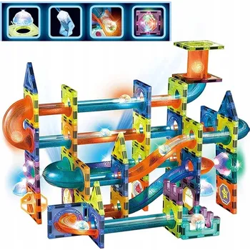 ostatní stavebnice KLOCKI KULODROM ŚWIECĄCE MAGNETYCZNY Kuličková dráha, magnetické kostky, svítící, 110 dílů, pro děti 3+