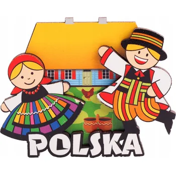 Obraz DŘEVĚNÝ MAGNET NA LIDOVKU - ŁOWICKA FOLKSTAR PÁR