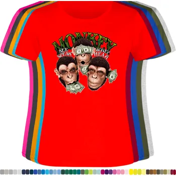 Dámské tričko damske-levne-bavlnene-tricko-digitalni-potisk-opice-penize Barva: Red - červená, velikost: 3XL