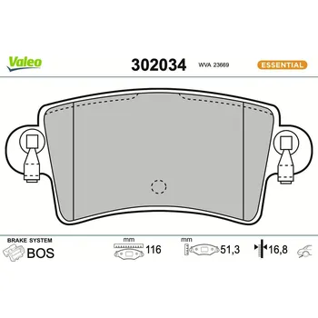 Brzdová destička Sada brzdových destiček, kotoučová brzda VALEO 302034