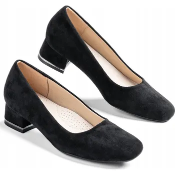 Dámské lodičky Lodičky na nízkém podpatku z pravé semišové kůže černé elegantní pohodlné Wojtyłko 40