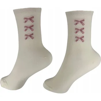 Dámské ponožky Krémové bavlněné Ponožky Ponožky ženy se 3 růžovými mašlemi, velikost 36-40