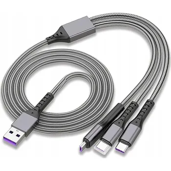 Datový kabel Nabíjecí kabel 3v1 USB typ C / microUSB / Lightning, 1,20 m, šedý