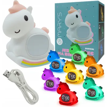 Lampička Noční lampa s budíkem - Jednorožec na houpačce