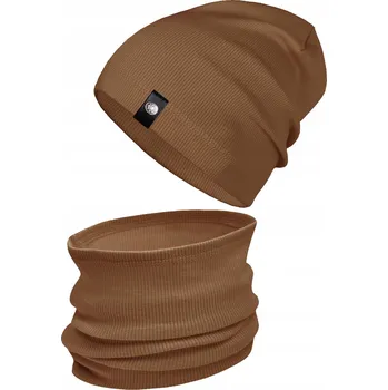 Čepice Karamelová Sada ČEPICE + nákrčník beanie ŽEBROVANÁ vel. 48-56