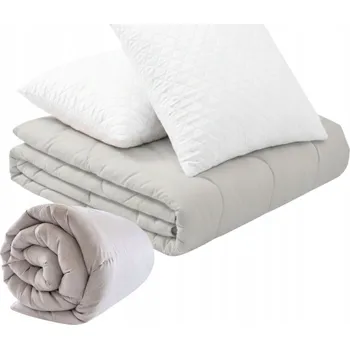 přikrývka Přikrývka 160x200 cm. Teplá Celoroční ŠEDO-BÍLÁ + 2 polštáře 70x80
