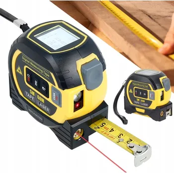 Měřící laser 3v1 MĚŘICÍ PŘÍSTROJ S LASEREM DÁLKOMĚR SVINOVACÍ OCELOVÉ MĚŘIDLO 60 m 5 m