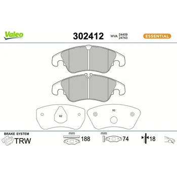 Brzdová destička Sada brzdových destiček, kotoučová brzda VALEO 302412
