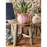 Hnědý dekorační květinový dřevěný kulatý stolek - Ø 18*21 cm