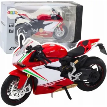 autíčko LeanToys Sportovní motocykly, kovová červená bílá světla, zvuky 1:12