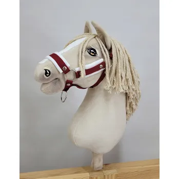 Hobby horsing Nastavitelná ohlávka pro koně Hobby Horse A3 bordó s bílým kožíškem