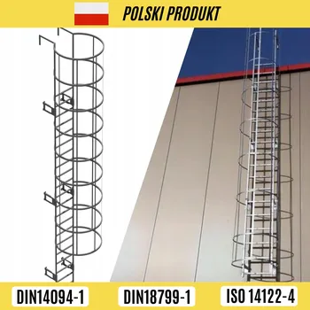 Žebřík ŽEBŘÍK OCELOVÝ S OCHRANNÝM KOŠEM 9,1M NATÍRANÝ
