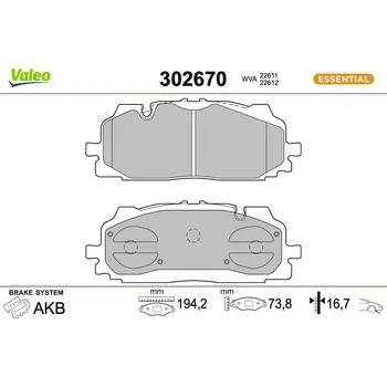 Brzdová destička Sada brzdových destiček, kotoučová brzda VALEO 302670
