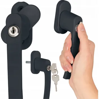 Okenní klika OKENNÍ KLIKA SE ZÁMKOVÝM KLÍČEM NA OKNO ANTRACIT 100% HLINÍK, PEVNÁ