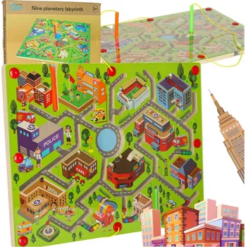 Desková hra KIK Magnetická dřevěná desková hra bludiště pro cestování velké město 2 hráči