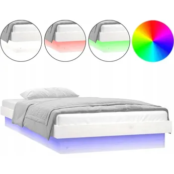 Postel Postel z masivního borovicového dřeva s barevným LED osvětlením, 194x93,5x21 cm, bílá
