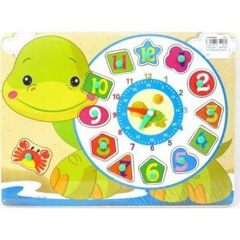 Hodiny HODINY PRO DĚTI K VÝUCE HODIN A MINUT ŽELVA DŘEVĚNÉ