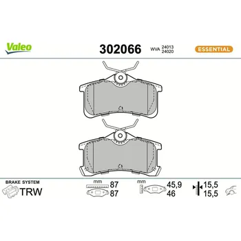 Brzdová destička Sada brzdových destiček, kotoučová brzda VALEO 302066
