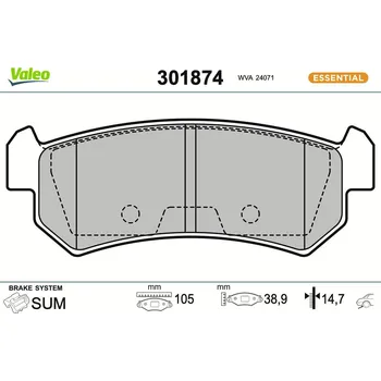 Brzdová destička Sada brzdových destiček, kotoučová brzda VALEO 301874