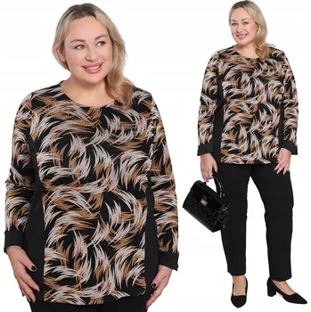 Dámská halenka Halenka béžová se zlatým vzorem a výstřihem, velikost 60/62