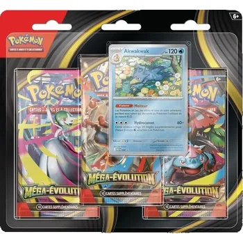 Puzzle Pokémon: Blistrové balení obsahující tři boostery Mega Evolution – Akwakwak z Pokémon TCG (1 lesklá