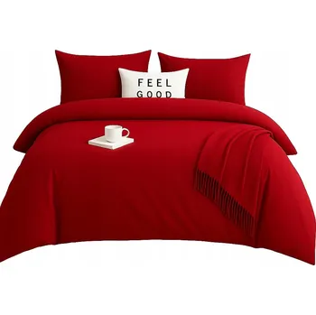 Povlečení Povlečení 200x220 Mikrovlákno + 2 Povlaky na Polštáře Sada na Zip – červené
