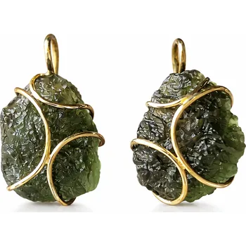 Náušnice Vltavín Moldavite Zlaté náušnice s nebroušenými vltavíny P26 0007
