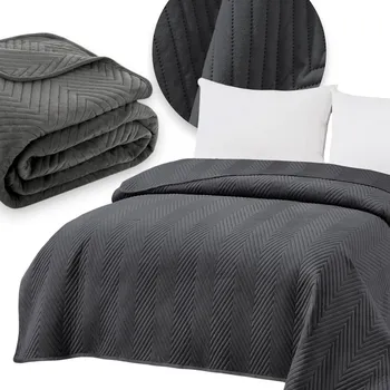 Prostěradlo Přehoz na postel 200x220 cm velur elegantní příjemný na dotek prošívaný tmavě šedý