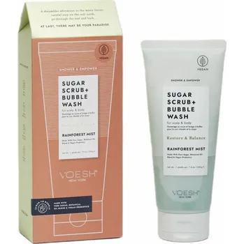 Masážní přístroj Clinique VOESH_Cukrový peeling + Bubble Wash peeling a pěna pro mytí pokožky hlavy a těla Rainforest Mist 210g