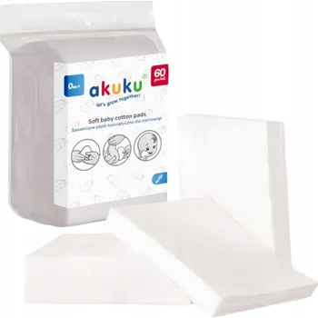 Dětský vlhčený ubrousek Vatové čisticí tampony čtvercové Akuku bavlněné pro děti 60 ks