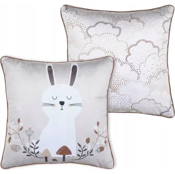 Polštář Polštář dětský GABIN WHITE 40x40cm vzor zajíc králík mráčky oboustranný