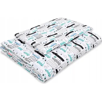 Povlečení Sada povlečení s výplní 120x90cm - autíčka šedo-tyrkysová