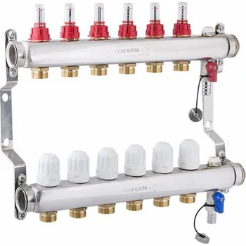 rozdělovač topení Perfexim Nerezový rozdělovač s rotametrem Taconova, 6 okruhů (30-127-0600-001)