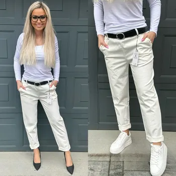 Dámské kalhoty Pohodlné kalhoty s páskem Barva: Bílá