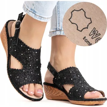 Dámské sandále Sandály klínek, kožená stélka, módní zirkony Wojtyłko, velikost 38