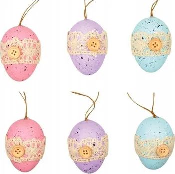 Velikonoční dekorace Velkonoční vajíčka na zavěšení pastelová s knoflíkem 6ks 6cm