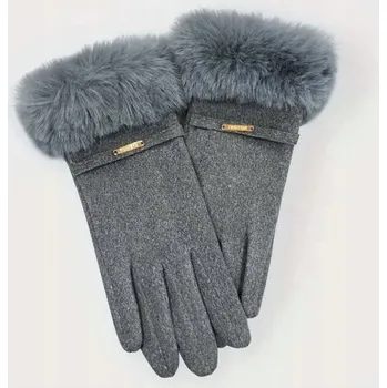 Rukavice DÁMSKÉ ZIMNÍ RUKAVICE MÓDNÍ PROŠÍVANÉ ŠEDÉ KOŽÍŠEK ZATEPLENÝ DOTYKEM